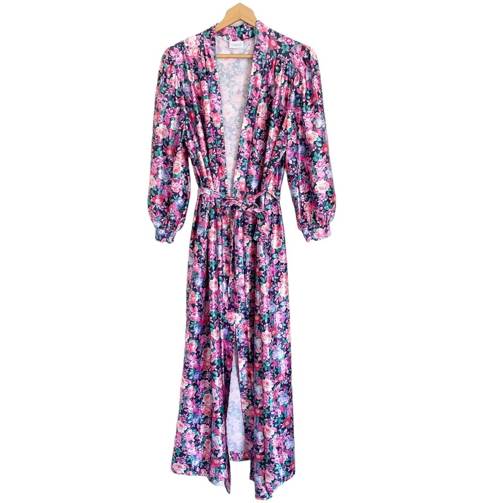 vintage lorraine floral long lounge robe “flawed”